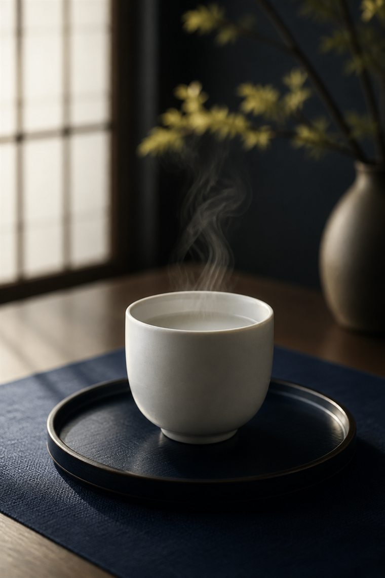 湯気の立つ白湯と朝の整える時間